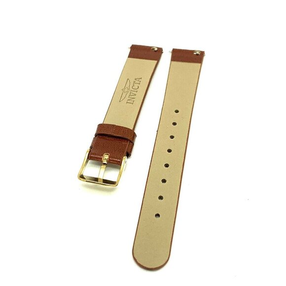 Invicta Watch Replacement Band Brown Leather 16mm Lug Gold Tone Steel Clasp - Picture 7 of 7